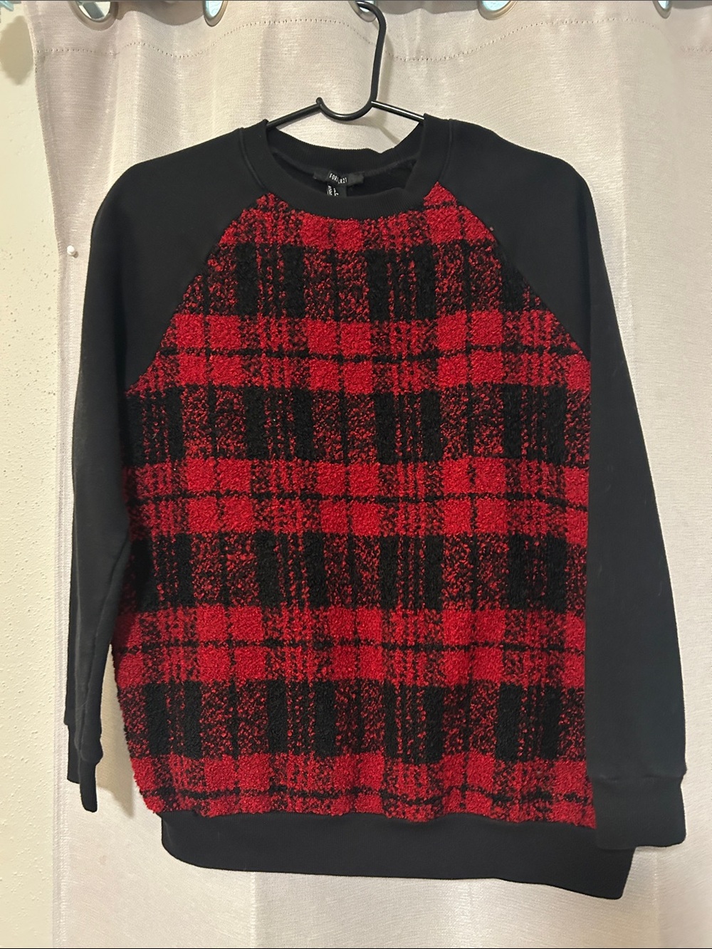 Forever 21 Red and Black Plaid Crewneck Sweater